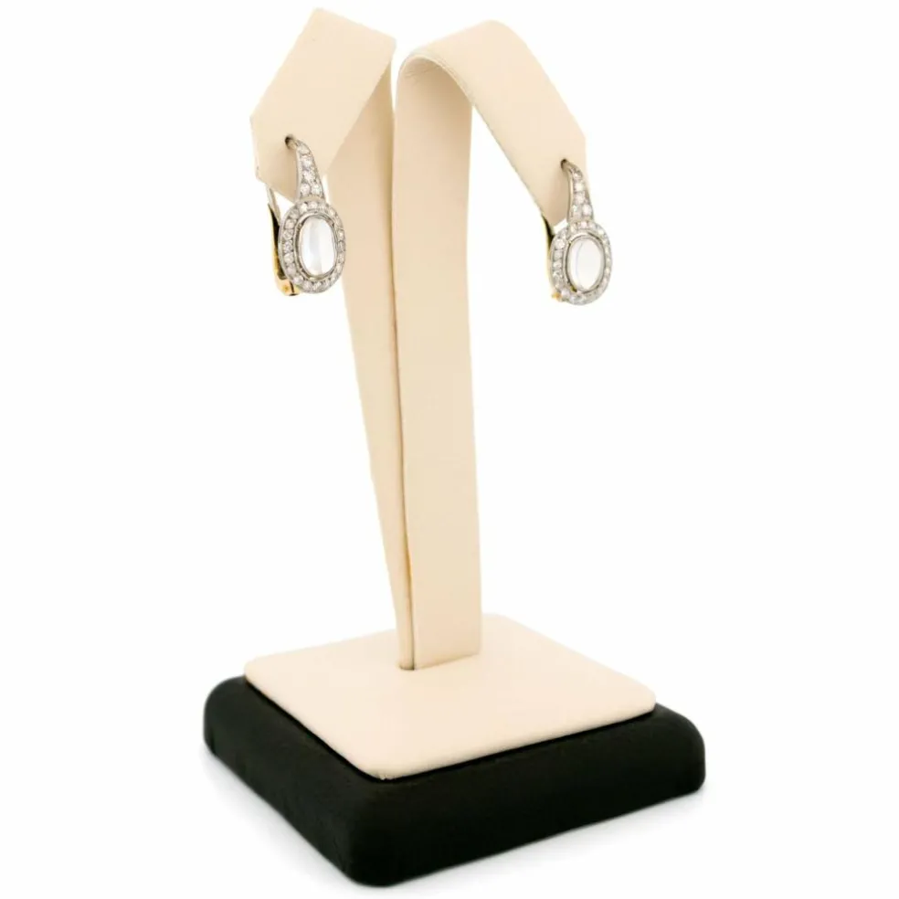 Boucles d'oreilles Platine Or grappe de Diamants et Pierre de Lune