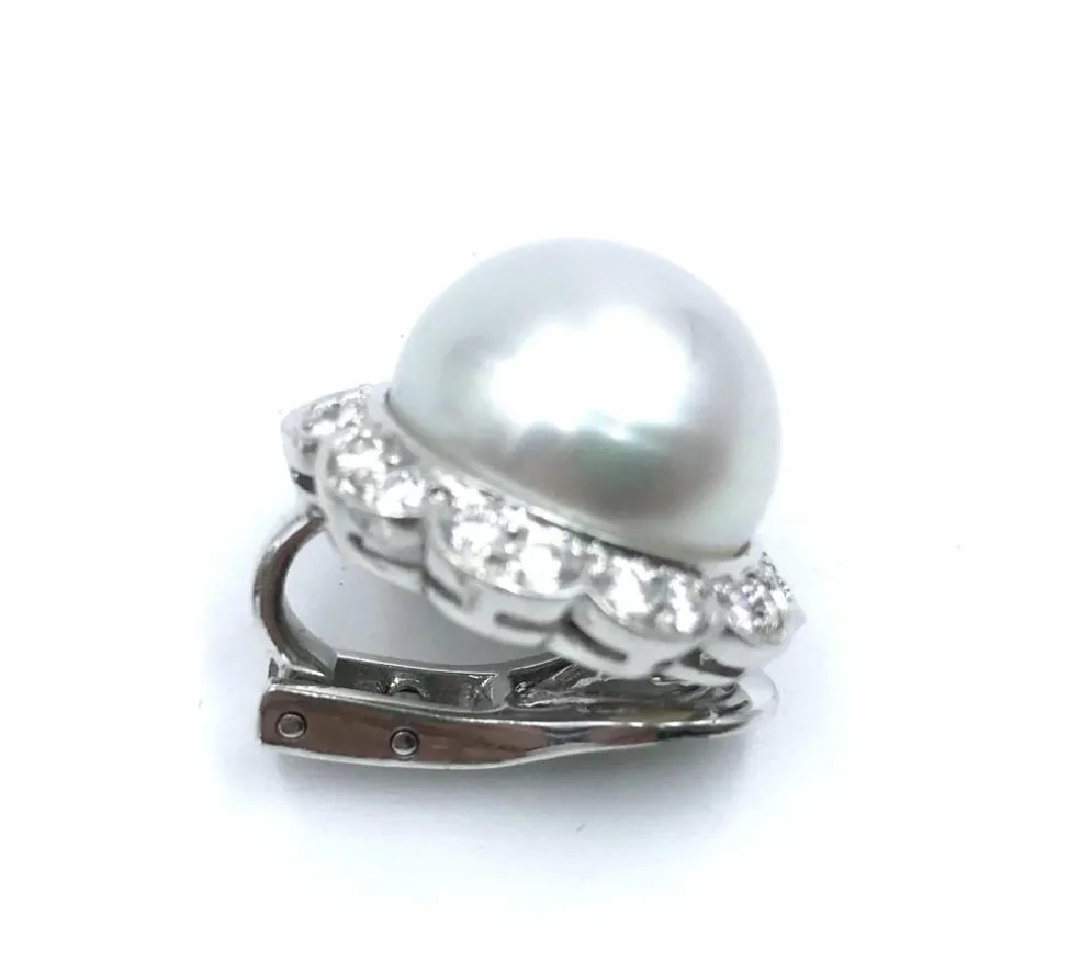 Boucles d'oreilles Platine Perles Diamants