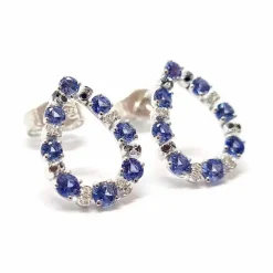 Boucles d'oreilles poire saphirs diamants or blanc