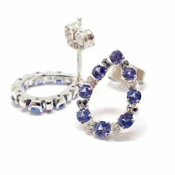 Boucles d'oreilles poire saphirs diamants or blanc