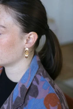 Boucles d'oreilles poissardes anciennes or rose et jaune et émail
