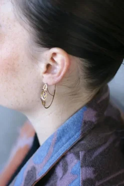 Boucles d'oreilles poissardes coeur et fleur émail sur or rose et jaune