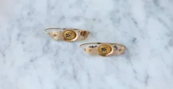 Boucles d'oreilles poissardes anciennes or rose et jaune et émail
