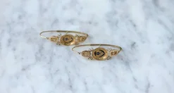 Boucles d'oreilles poissardes coeur et fleur émail sur or rose et jaune