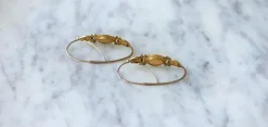 Boucles d'oreilles poissardes coeur et fleur émail sur or rose et jaune