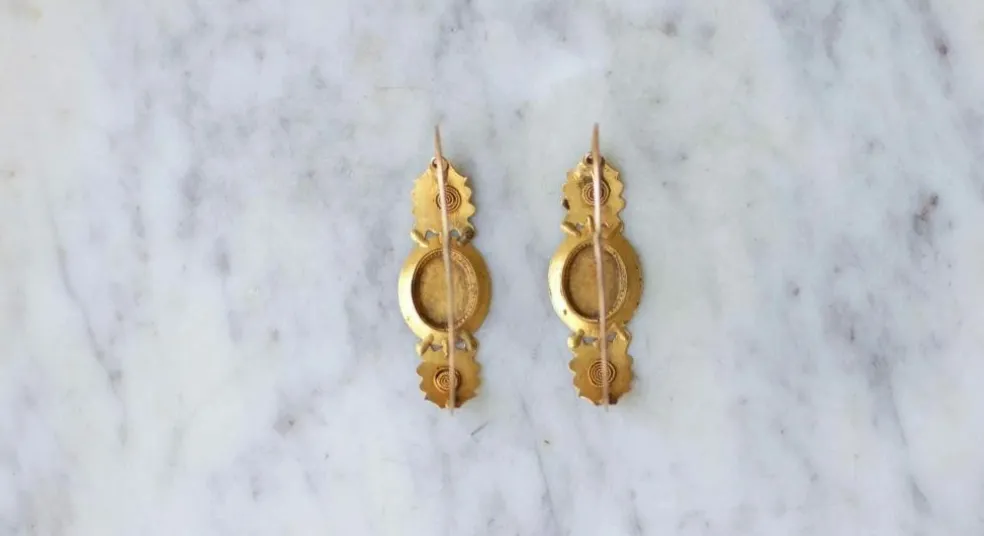 Boucles d'oreilles poissardes anciennes or rose et jaune et émail