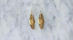 Boucles d'oreilles poissardes coeur et fleur émail sur or rose et jaune