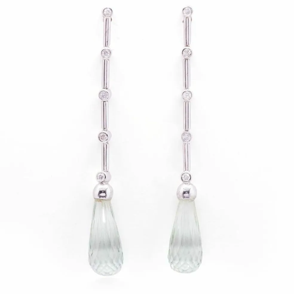 Boucles d'oreilles prasiolite or blanc et diamants