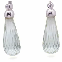 Boucles d'oreilles prasiolite or blanc et diamants