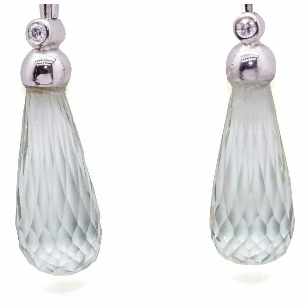Boucles d'oreilles prasiolite or blanc et diamants