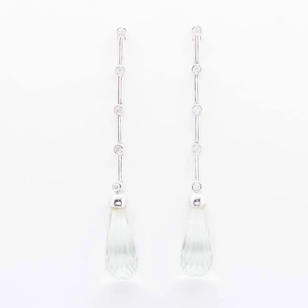 Boucles d'oreilles prasiolite or blanc et diamants