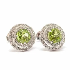 Boucles d'oreilles péridots diamants or blanc
