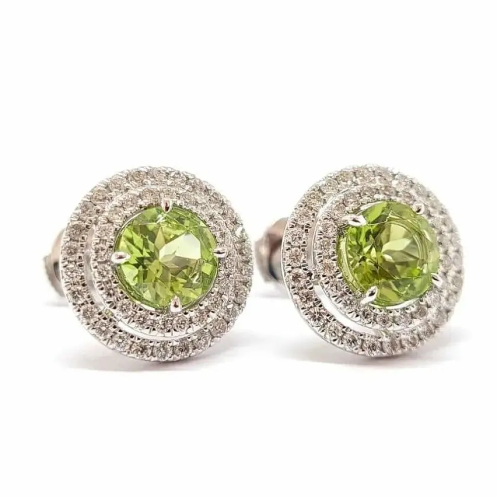 Boucles d'oreilles péridots diamants or blanc
