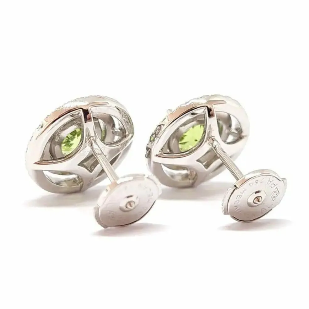 Boucles d'oreilles péridots diamants or blanc
