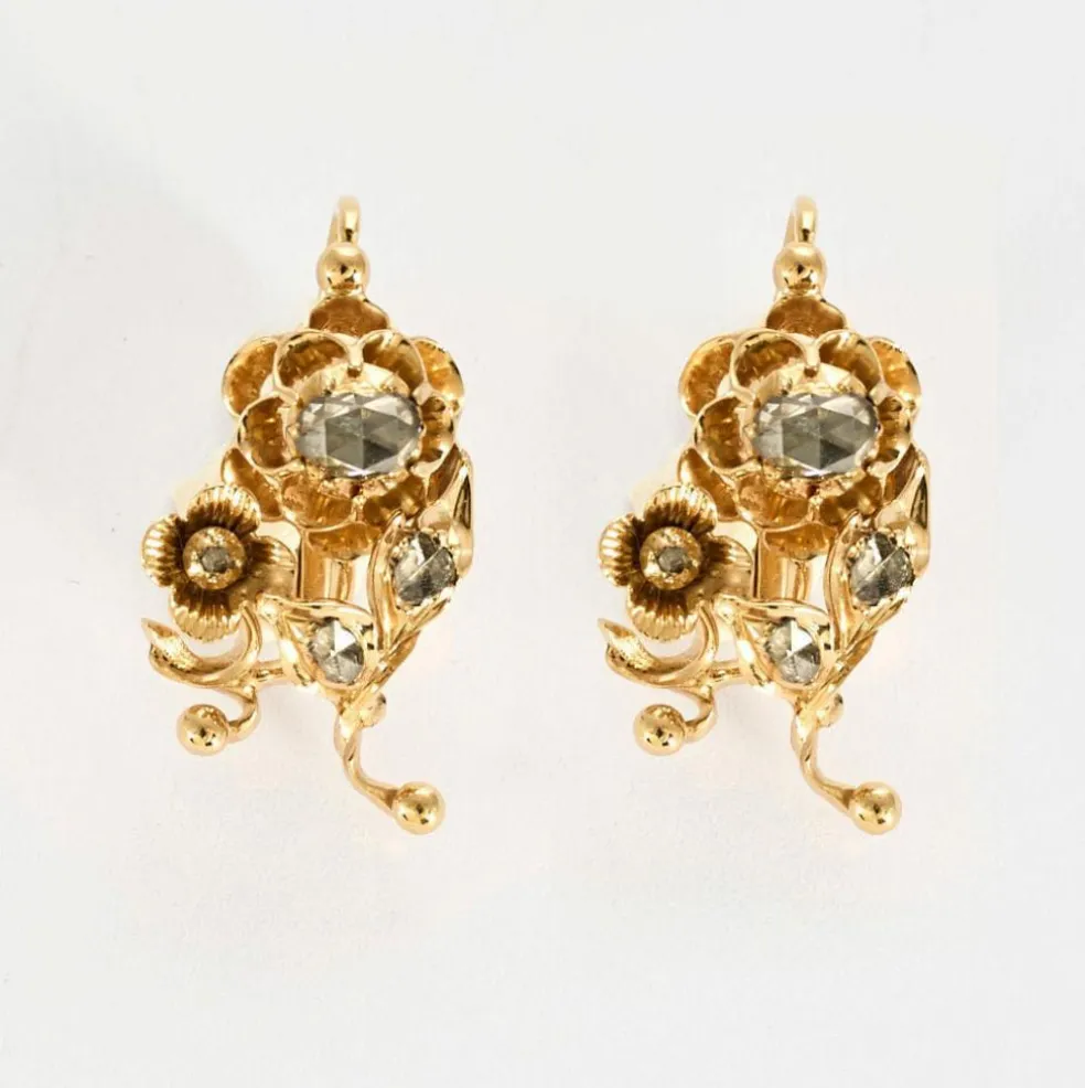Boucles d'oreilles provencales or jaune et diamants