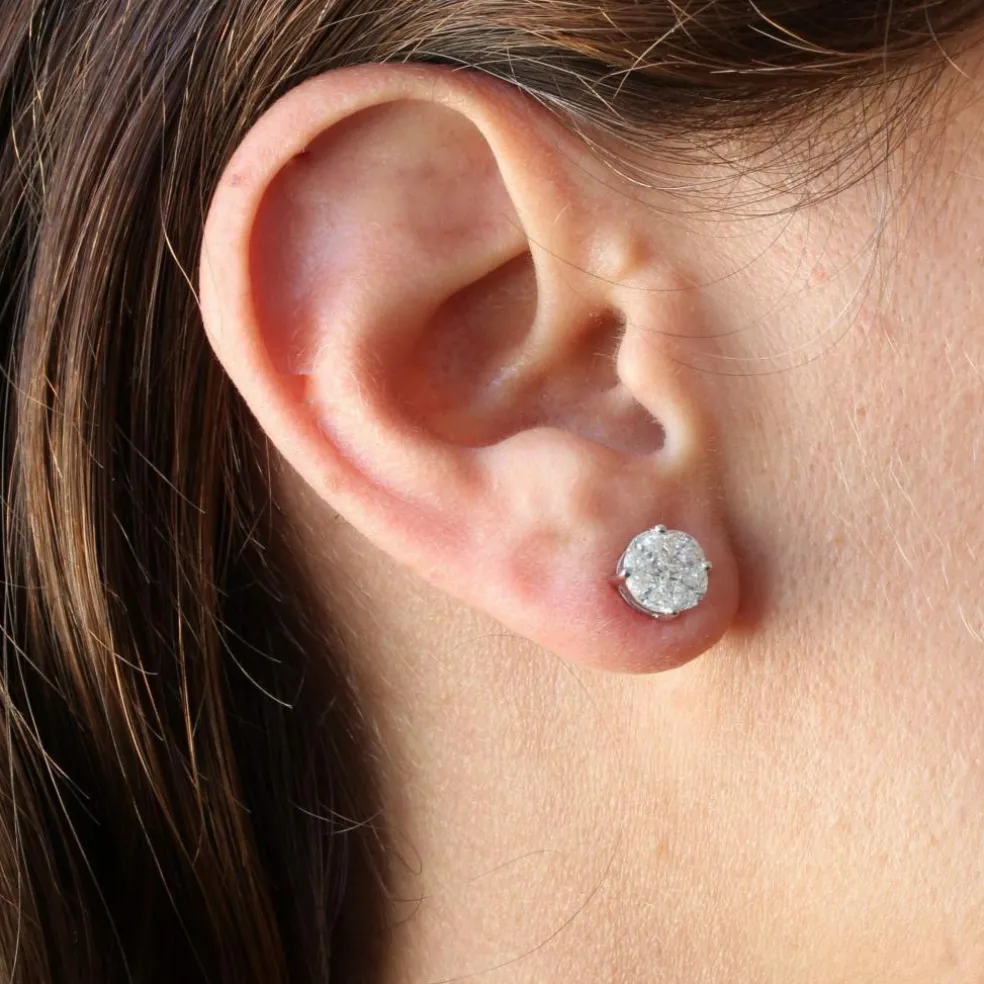 Boucles d'oreilles puces diamants or blanc