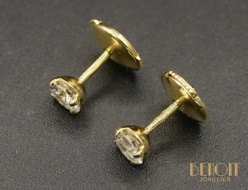 Boucles d'Oreilles Puces Diamants Or Jaune