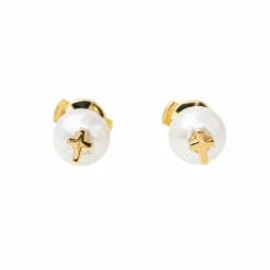 Boucles d'oreilles Puces Or jaune Perle