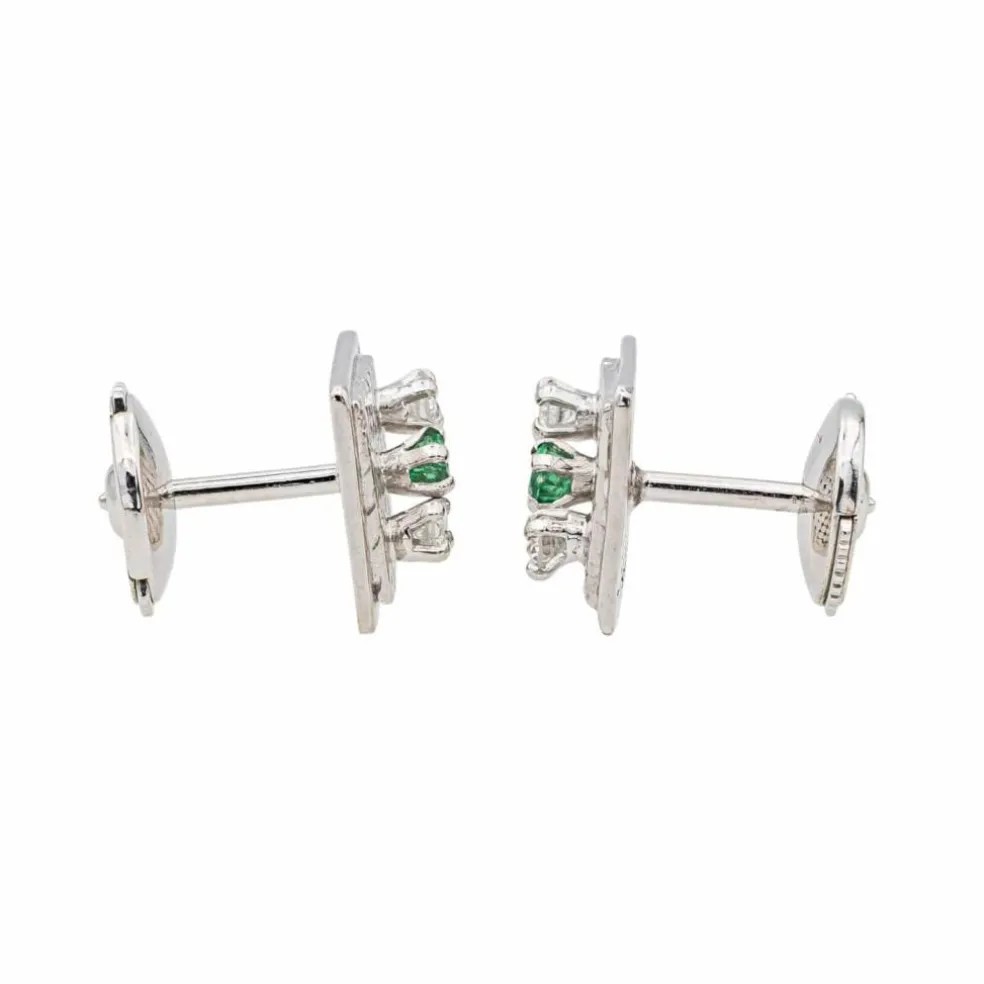 Boucles d'oreilles Puces Or blanc Emeraude, Diamant