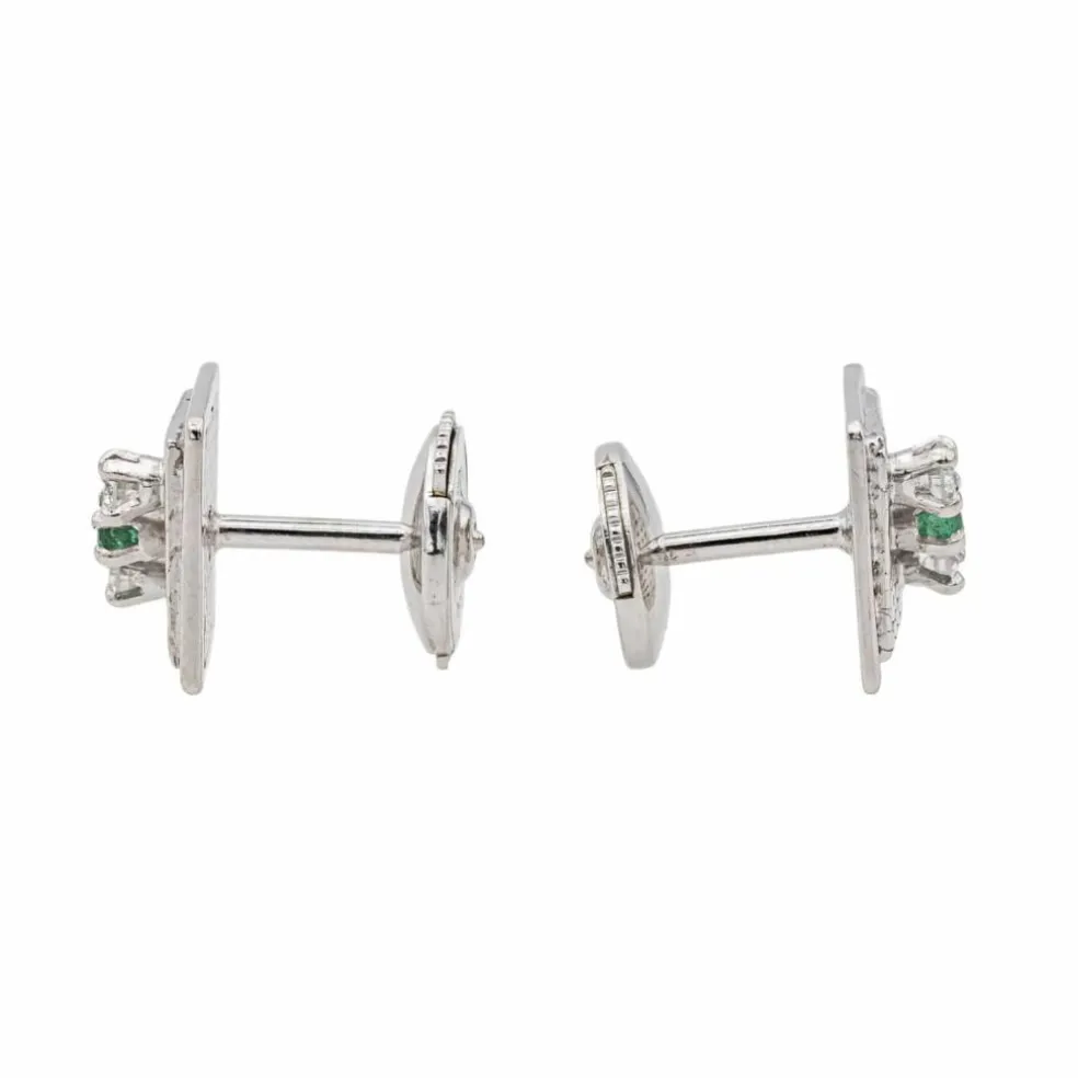 Boucles d'oreilles Puces Or blanc Emeraude, Diamant