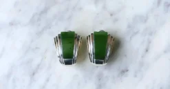 Boucles d'oreilles puiforcat par andré vassort jade sur or jaune et argent