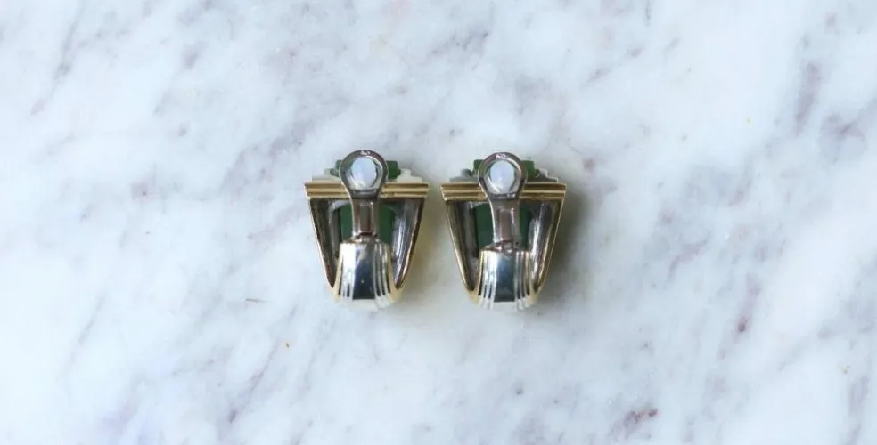Boucles d'oreilles puiforcat par andré vassort jade sur or jaune et argent