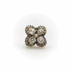 Boucles d'oreilles quadrilobe en or, diamants et perles taille ancienne mine