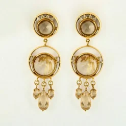 Boucles d'oreilles quartz cheveux de Vénus citrines diamants