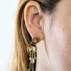 Boucles d'oreilles quartz cheveux de Vénus citrines diamants