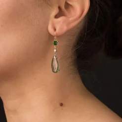 Boucles d'oreilles quartz à rutile grenats tsavorites et diamants