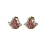 Boucles d'Oreilles Rétro Or Rose, rubis, et diamants
