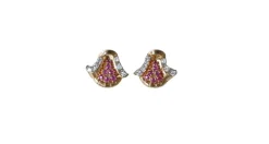 Boucles d'Oreilles Rétro Or Rose, rubis, et diamants