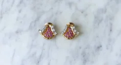 Boucles d'Oreilles Rétro Or Rose, rubis, et diamants