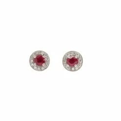 Boucles d'Oreilles Rubis Birman Diamants Or Gris 18 Carats