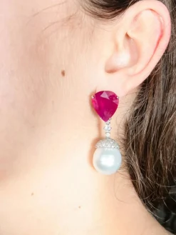 Boucles d'oreilles Rubis et Perles