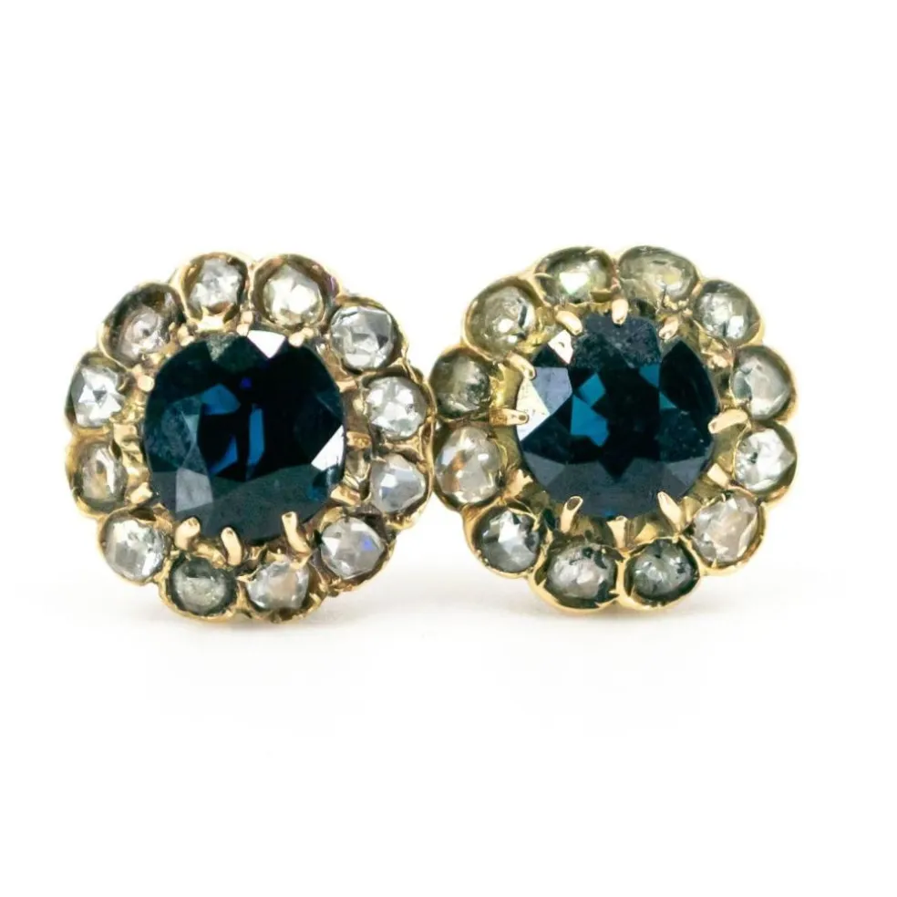 Boucles d'Oreilles Saphir, Diamant, or 18 Carats