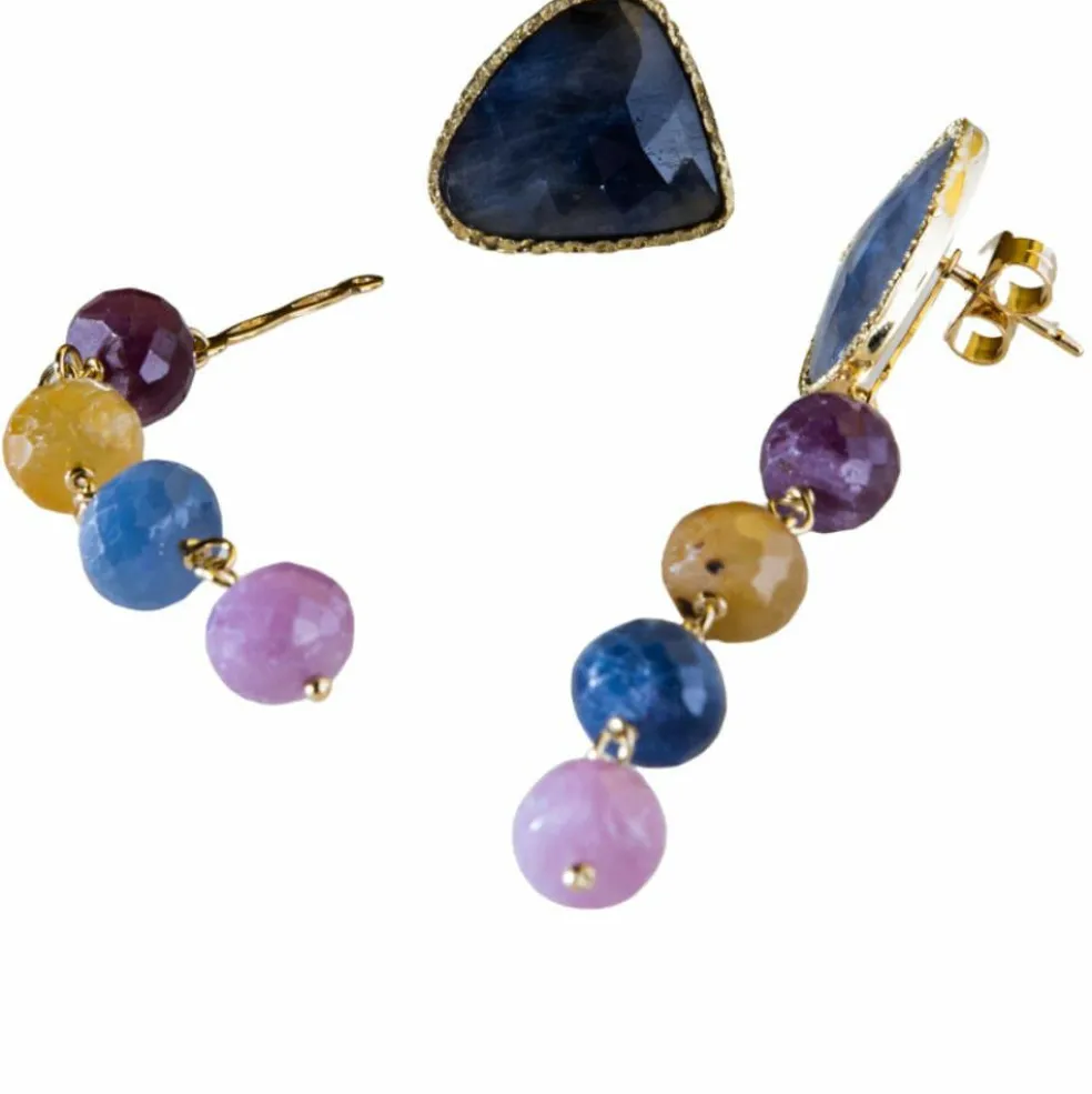 Boucles d'oreilles saphir multicolore et or