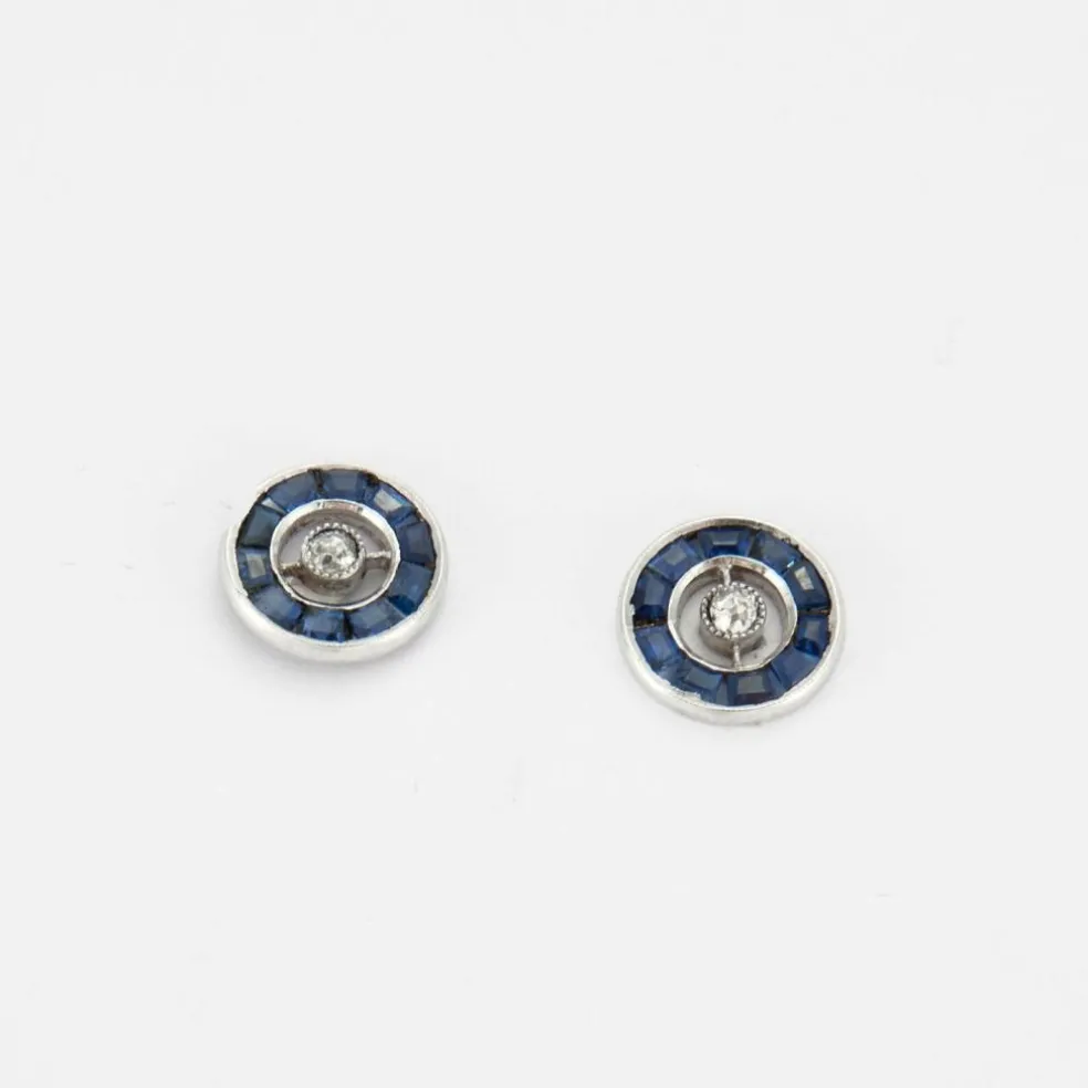 BOUCLES D'OREILLES SAPHIR, DIAMANTS