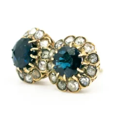 Boucles d'Oreilles Saphir, Diamant, or 18 Carats