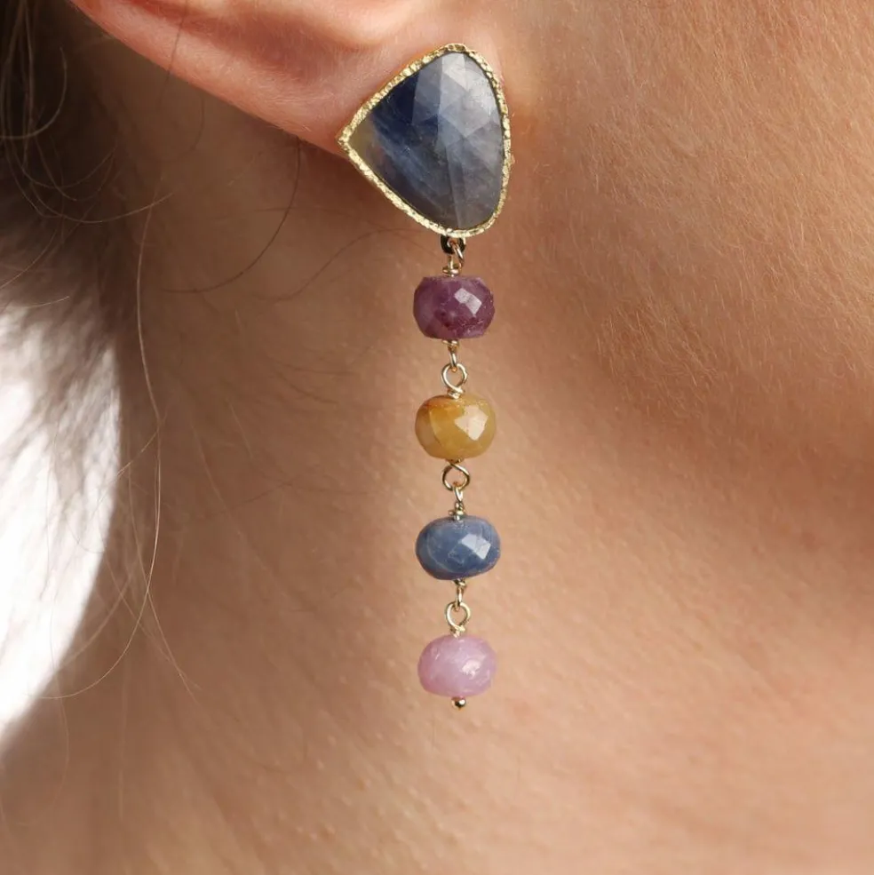Boucles d'oreilles saphir multicolore et or