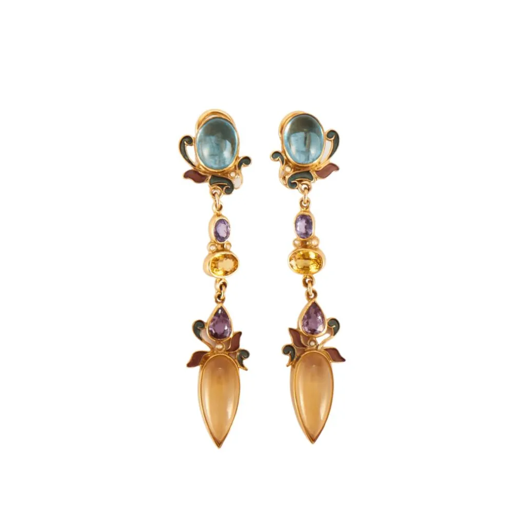 Boucles d'oreilles saphirs multicolore signées Percossi Papai