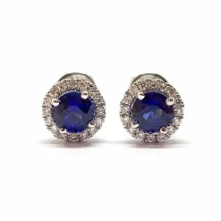 Boucles d'oreilles saphirs ronds diamants or blanc