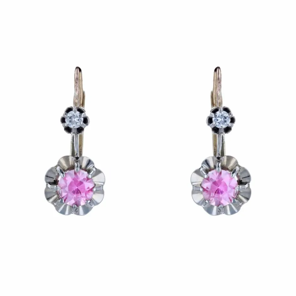 Boucles d'oreilles saphirs roses diamants dormeuses