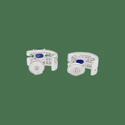 Boucles d'oreilles saphirs, diamants, or blanc.