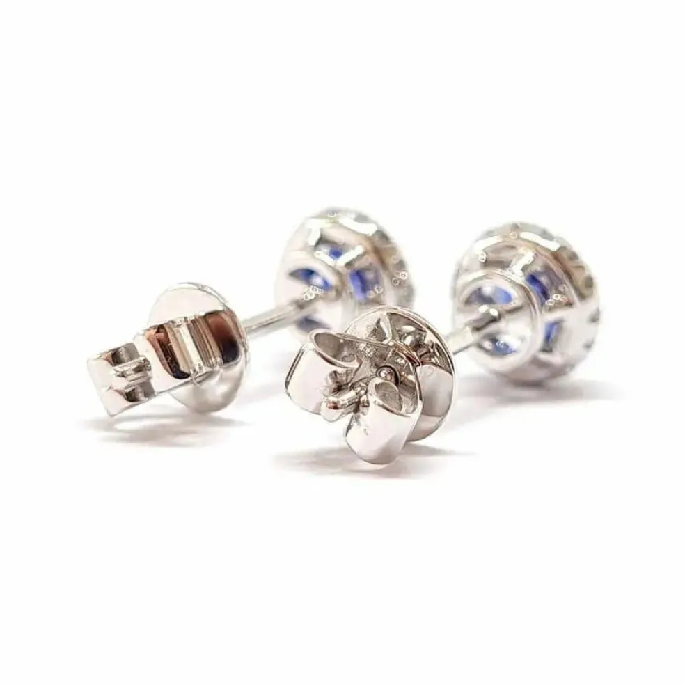 Boucles d'oreilles saphirs ronds diamants or blanc