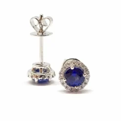 Boucles d'oreilles saphirs ronds diamants or blanc