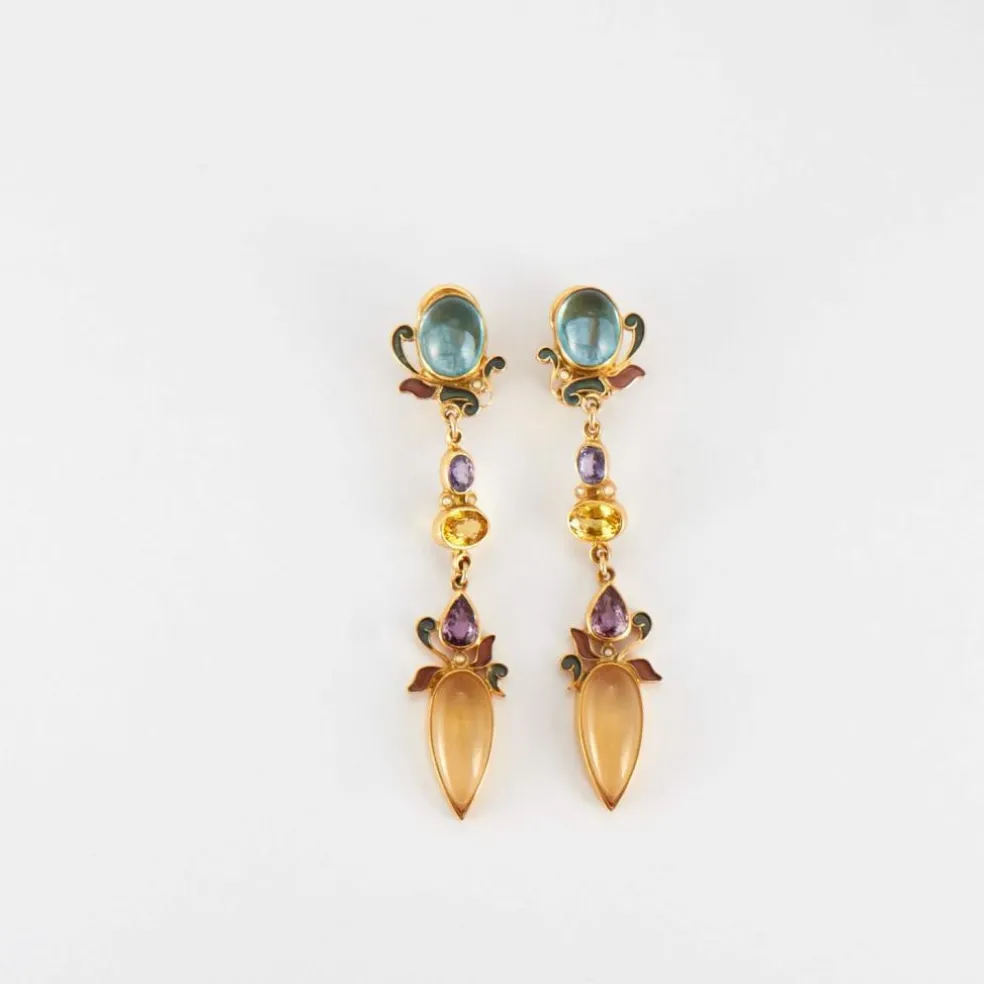 Boucles d'oreilles saphirs multicolore signées Percossi Papai