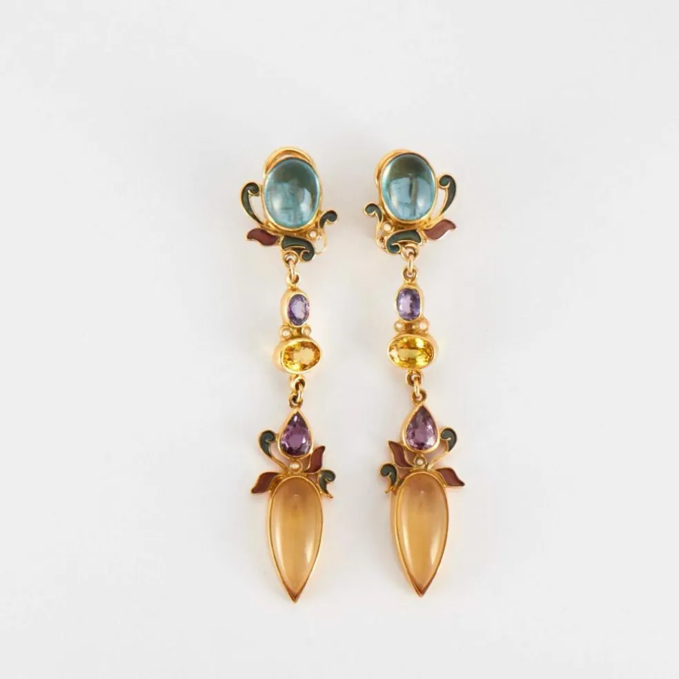 Boucles d'oreilles saphirs multicolore signées Percossi Papai