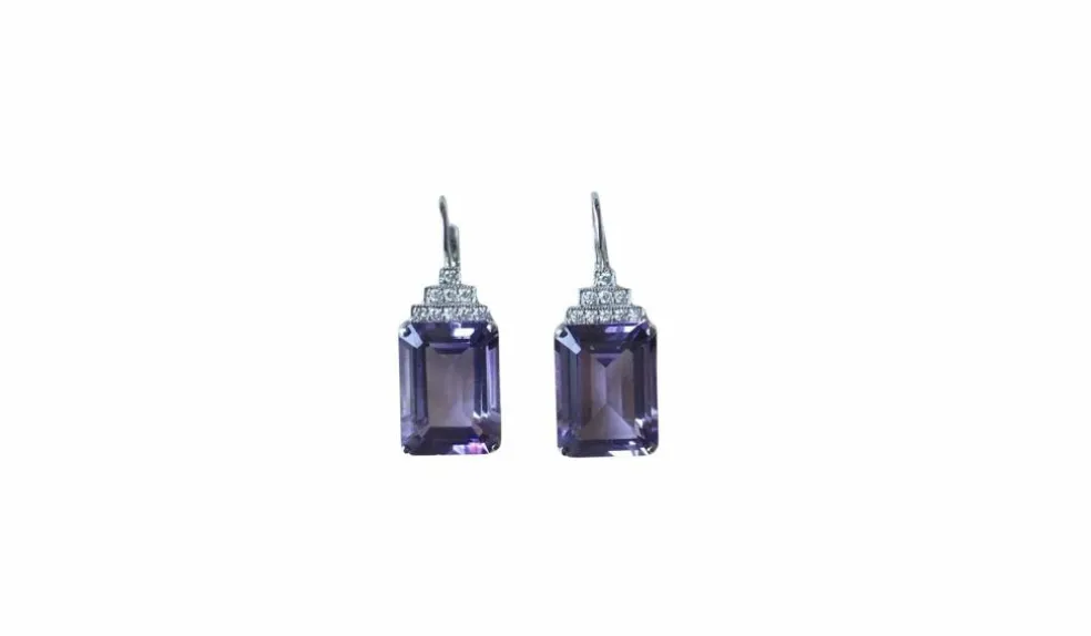 Boucles d'Oreilles Style Art Déco Améthyste et Diamant