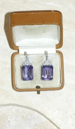 Boucles d'Oreilles Style Art Déco Améthyste et Diamant
